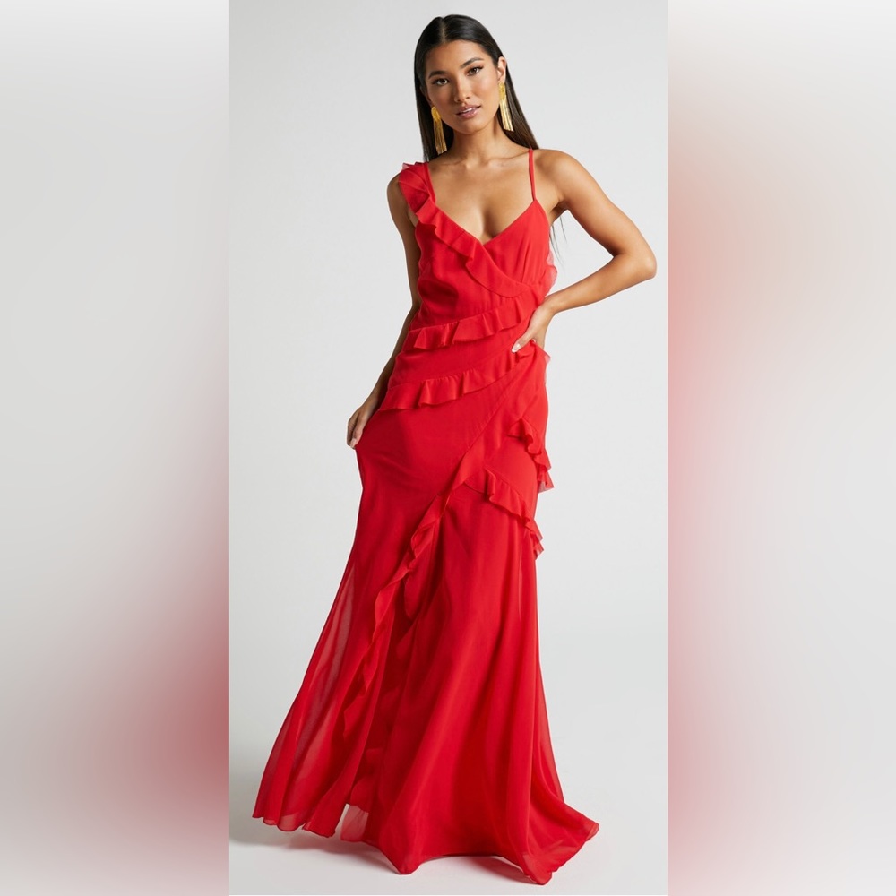 Red Ruffle Dress with Slit